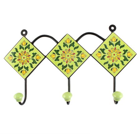 Pea Green Floral Ceramic Tile Hook